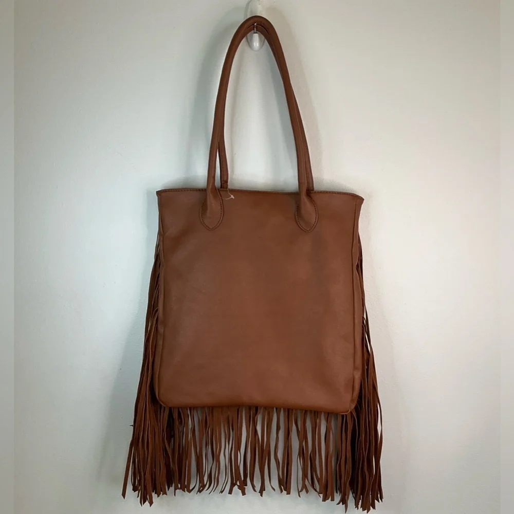 Brown Fringe Boho Tote Bag Western Cowgirl Festival Shoulder Bag Faux Leather